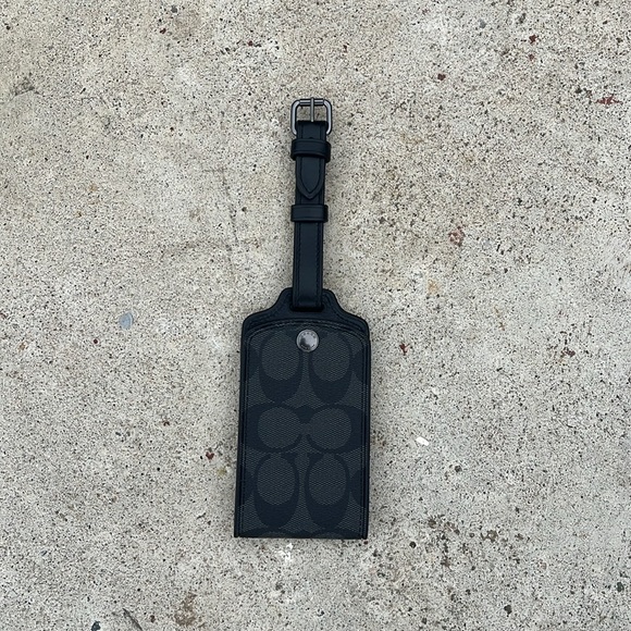 COACH Luggage Tag Signature Canvas Gunmetal Charcoal Monogram Print Bag Vutton - Picture 5 of 6